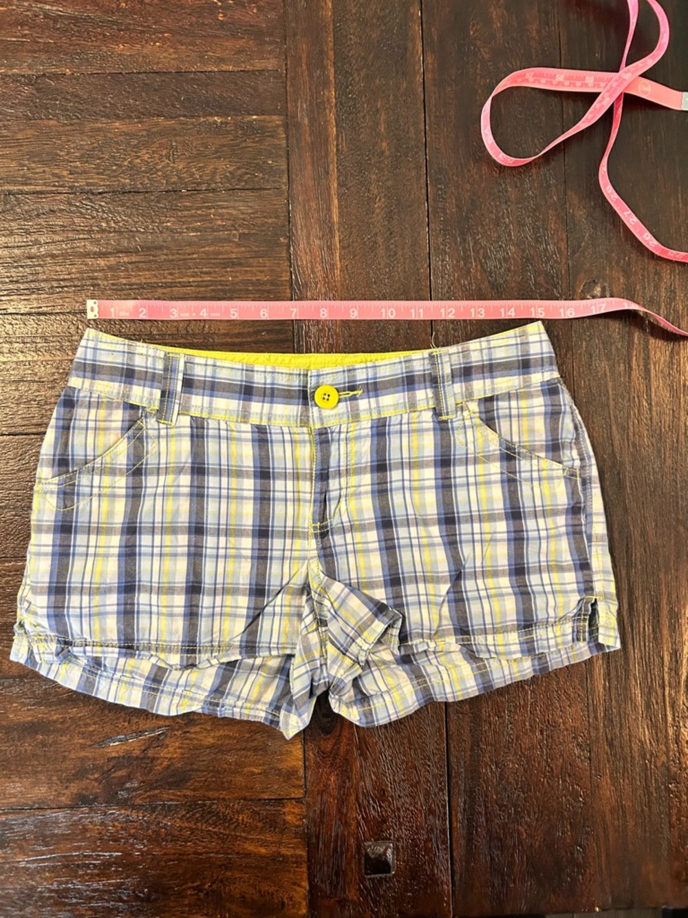 Y2K Vintage Blue and Yellow Plaid Low Rise Shorts - Picture 6 of 10
